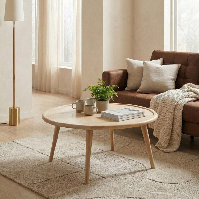Orizaba Round White Oak Wood Coffee Table - image 1