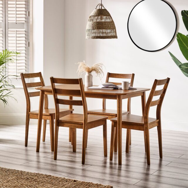 Lynton Small Walnut Colour Wooden Dining Table & 4 Dining Chairs - image 1