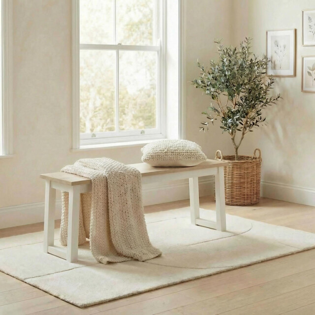Tobermory Rectangular Whitewash & White Wood Dining Bench - image 1