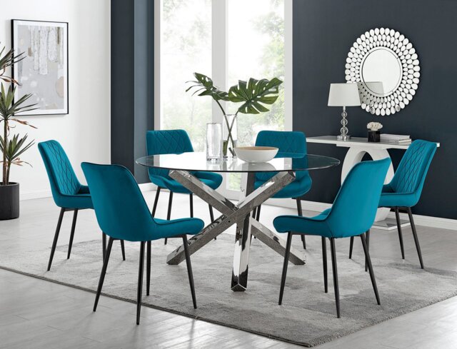 Vogue Round Dining Table and 6 Pesaro Black Leg Chairs - image 1