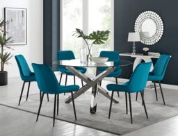 Vogue Round Dining Table and 6 Pesaro Black Leg Chairs - thumbnail 1