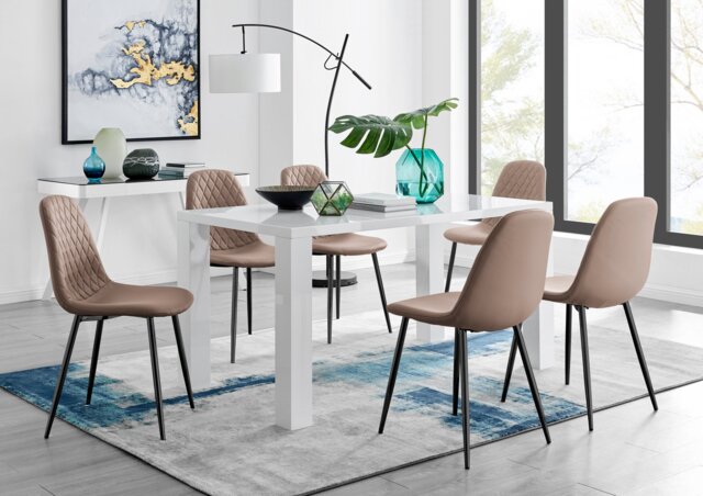 Pivero 6 White Table & 6 Corona Black Leg Chairs - image 1