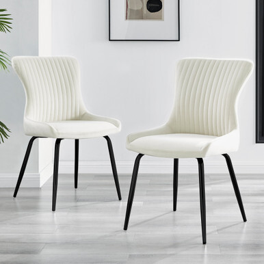 2x Nora Cream Velvet Dining Chairs Black Legs - image 1