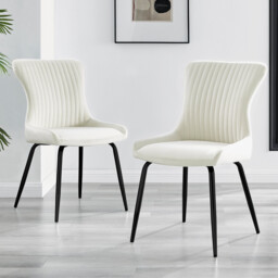 2x Nora Cream Velvet Dining Chairs Black Legs - thumbnail 1
