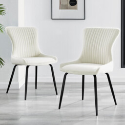 2x Nora Cream Velvet Dining Chairs Black Legs - thumbnail 1