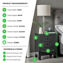 Lexi 3 Drawer Black Mirrored Bedside Table - thumbnail 3