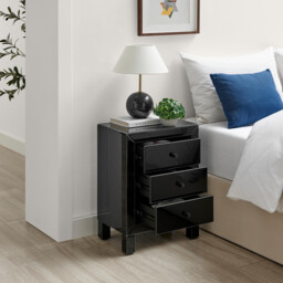 Lexi 3 Drawer Black Mirrored Bedside Table - thumbnail 4