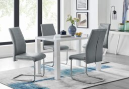 Pivero White High Gloss Dining Table And 4 Lorenzo Chairs Set