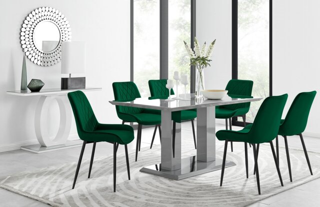 Imperia 6 Grey Dining Table and 6 Pesaro Black Leg Chairs - image 1