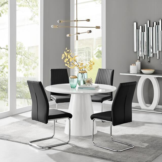 Palma White High Gloss Round Dining Table & 4 Lorenzo Chairs - image 1