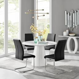 Palma White High Gloss Round Dining Table & 4 Lorenzo Chairs - thumbnail 1