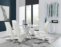 Sorrento White High Gloss And Chrome Dining Table And 6 Willow Dining Chairs - thumbnail 1
