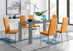Pivero Grey High Gloss Dining Table And 6 Modern Milan Chairs Set