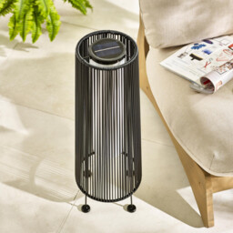 Naples Black Rattan Large Solar Outdoor Lantern - thumbnail 2