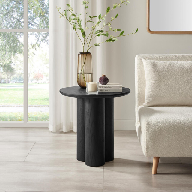 Sutton Black Veneer Wood Round Side Table - image 1