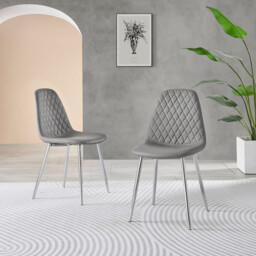 2x Corona Grey Faux Leather Dining Chairs Silver Legs - thumbnail 2