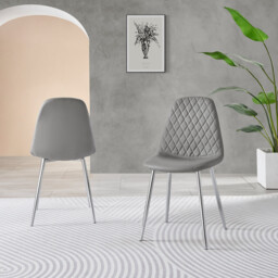 2x Corona Grey Faux Leather Dining Chairs Silver Legs - thumbnail 3