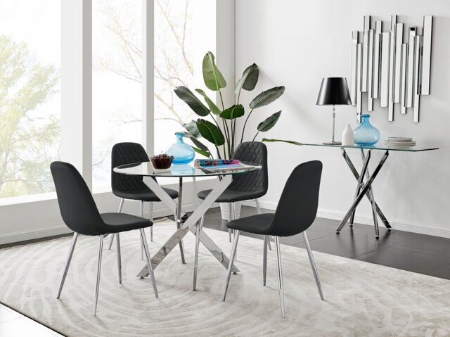 Novara Chrome Metal 100cm Round Glass Dining Table And 4 Corona Silver Dining Chairs - image 1