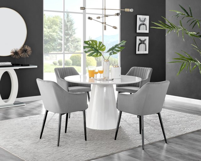 Palma White High Gloss Round Dining Table & 4 Calla Black Leg Chairs - image 1