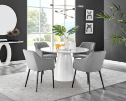 Palma White High Gloss Round Dining Table & 4 Calla Black Leg Chairs - thumbnail 1