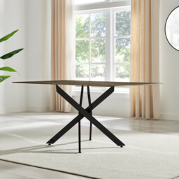 Leonardo Rectangle Brown/Grey Marble Glass & Black Metal 6 Seat Dining Table - thumbnail 3