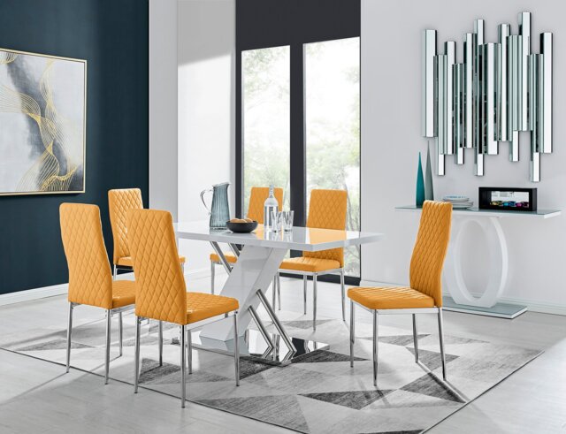 Sorrento White High Gloss And Chrome Dining Table And 6 Milan Dining Chairs - image 1
