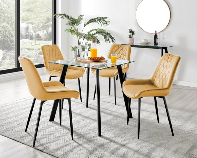 Seattle Glass and Black Leg Square Dining Table & 4 Pesaro Black Leg Chairs - image 1