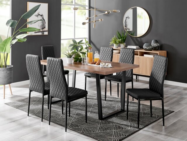 Kylo Brown Wood Effect Dining Table & 6 Milan Black Leg Chairs - image 1