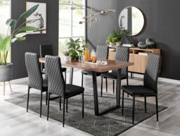 Kylo Brown Wood Effect Dining Table & 6 Milan Black Leg Chairs - thumbnail 1