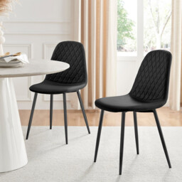 2x Corona Black Faux Leather Dining Chairs Black Legs