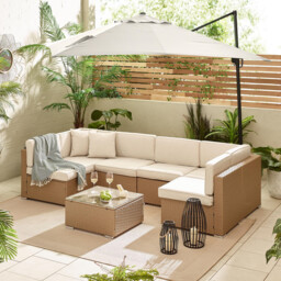 Orlando Beige Rattan & Cream 6 Seat Modular Garden Sofa - thumbnail 2