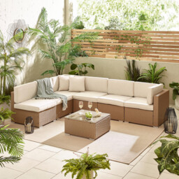 Orlando Beige Rattan & Cream 6 Seat Modular Garden Sofa - thumbnail 4