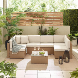 Orlando Beige Rattan & Cream 6 Seat Modular Garden Sofa - thumbnail 3