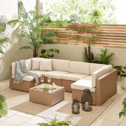 Orlando Beige Rattan & Cream 6 Seat Modular Garden Sofa - thumbnail 1