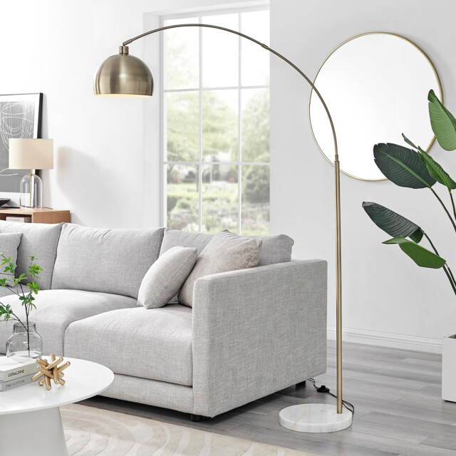 Holden Gold and White Marble Arc Standing Floor Lamp - image 1