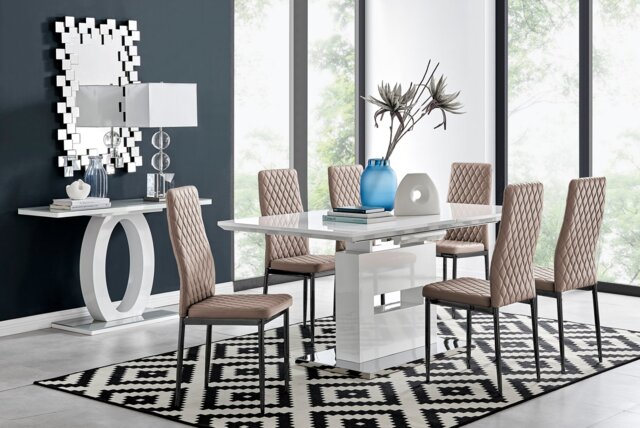 Arezzo Large Extending Dining Table and 6 Milan Black Leg Chairs - image 1