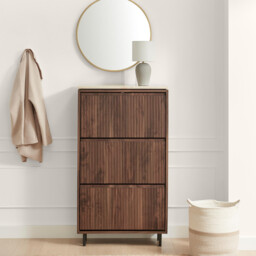 Penrose 3 Door Walnut & Cream Marble Effect Shoe Storage Cabinet - thumbnail 2