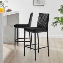 2x Milan Black Velvet Counter Stools Black Legs - thumbnail 1