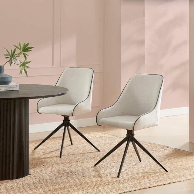 2x Beaumont Cream Fabric Swivel Dining Chairs - image 1