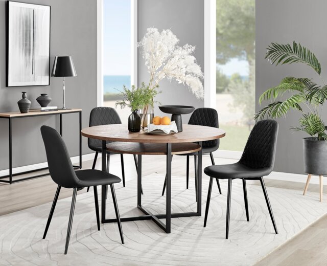 Adley Brown Wood Storage Dining Table & 4 Corona Black Leg Chairs - image 1
