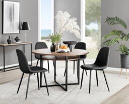 Adley Brown Wood Storage Dining Table & 4 Corona Black Leg Chairs - thumbnail 1
