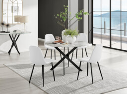 Novara White Marble Black Leg 120cm Round Dining Table & 4 Corona Black Leg Chairs - thumbnail 4