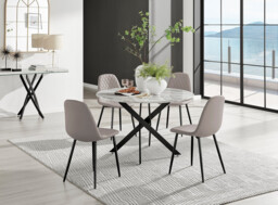 Novara White Marble Black Leg 120cm Round Dining Table & 4 Corona Black Leg Chairs - thumbnail 2
