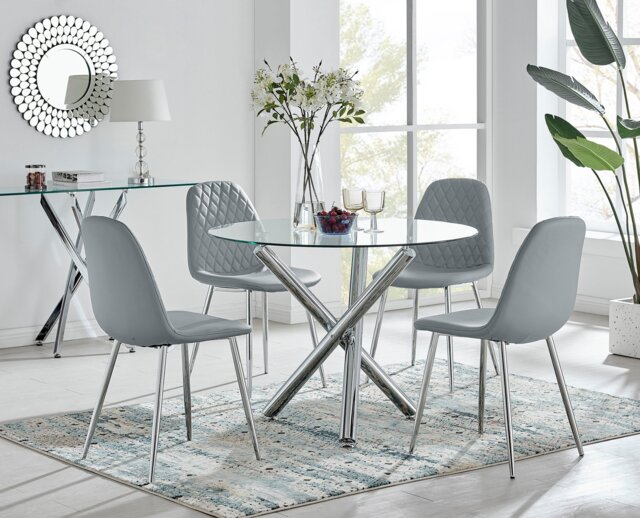 Selina Round Dining Table and 4 Corona Silver Leg Chairs - image 1