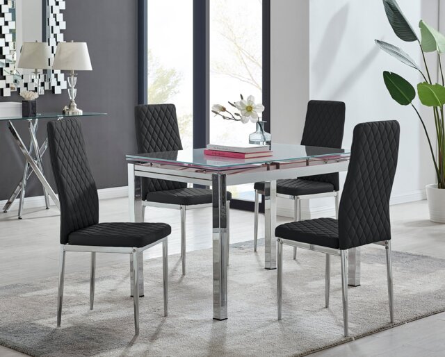 Enna White Glass Extending Dining Table and 4 Milan Chairs - image 1