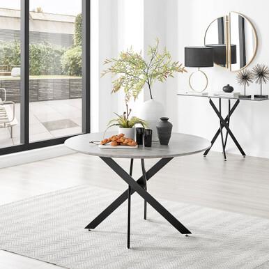 Novara Round Concrete Effect and Black Metal 4-6 Seater Dining Table - image 1