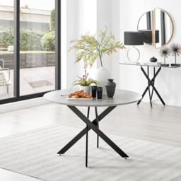 Novara Round Concrete Effect and Black Metal 4-6 Seater Dining Table - thumbnail 1