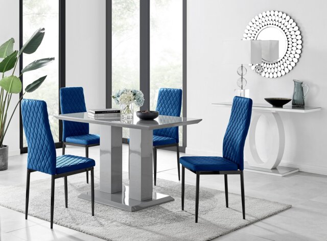 Imperia 4 Grey Dining Table and 4 Velvet Milan Black Leg Chairs - image 1