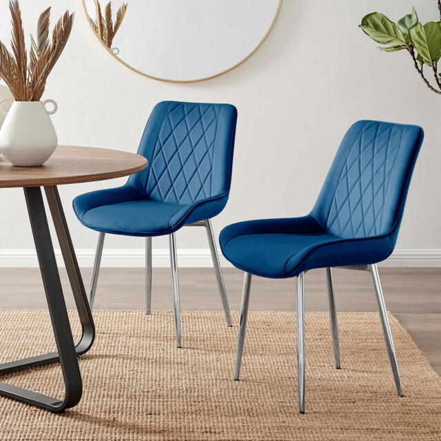 2x Pesaro Navy Velvet Dining Chairs Silver Legs - image 1