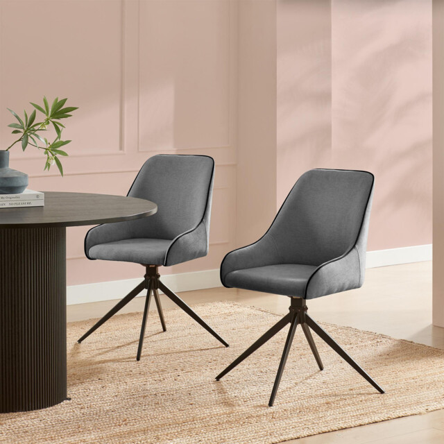 2x Beaumont Grey Fabric Swivel Dining Chairs - image 1